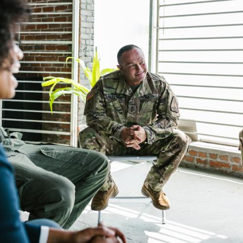 A mental health therapy session with members of the military